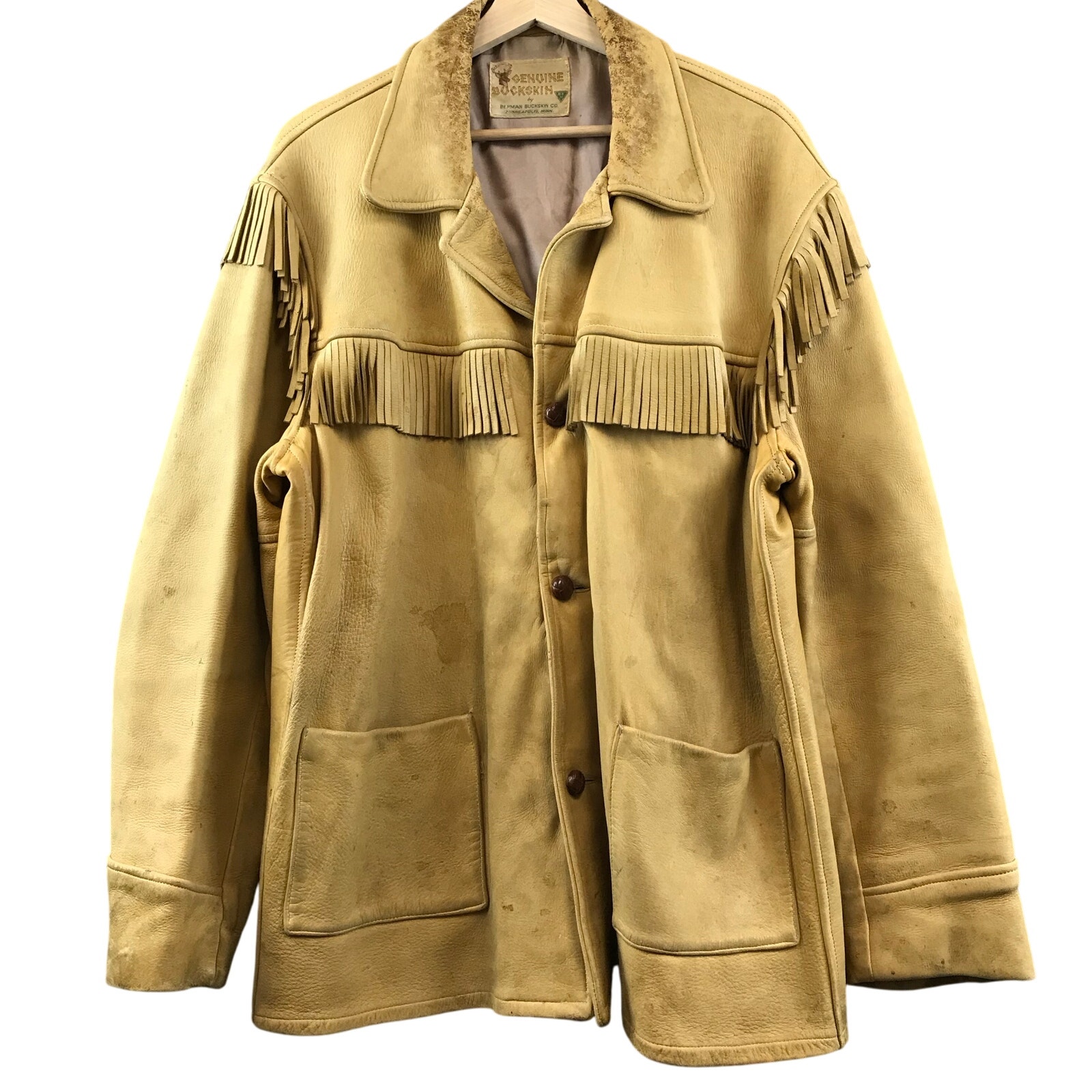 Vintage Genuine Buckskin 1970’s Fringe Buckskin Jacket Size L